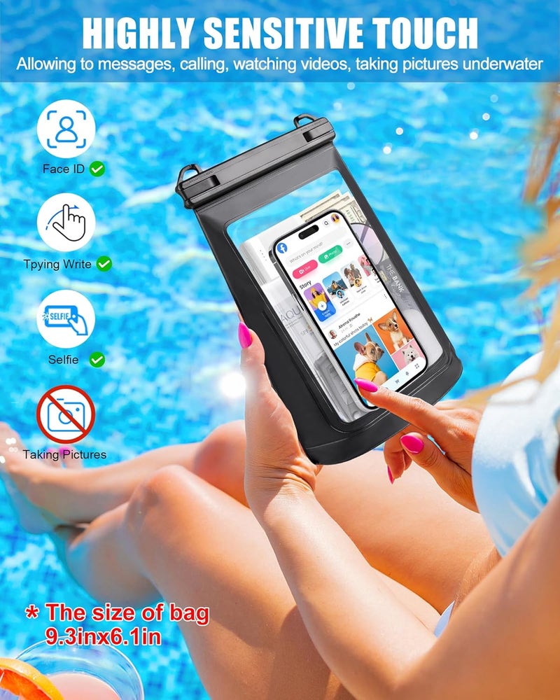 Jzocon Waterproof Phone Pouch for iPhone 16 15 14 11 Pro Max & Galaxy S24 S21 - Floating Large Capacity Dry Bag Stores Sunscreen, Sunglasses - Oversized Waterproof Bag for Beach, Swimming, Kayaking - Image 3